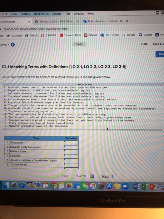 A Edit View History Bookmarks People Tab Window Help 2 Homework X > TRACS : COMM 1310 L06 Xu Mail-Seelbach, Grace M - Ou x +