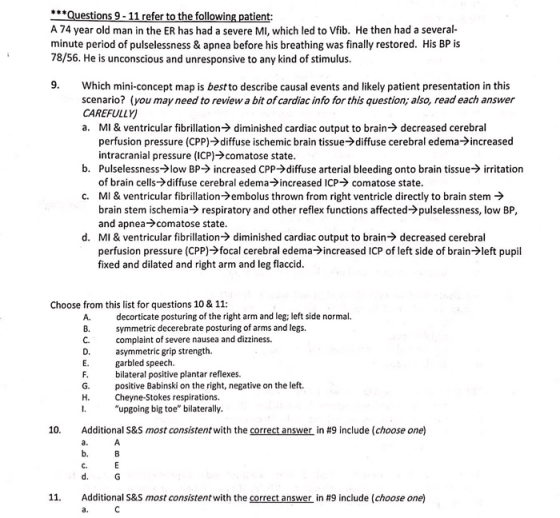 *Questions 9-11 refer to the following patient: A 74 year old man in the ER has had a severe MI, which led to Vfib. He then h
