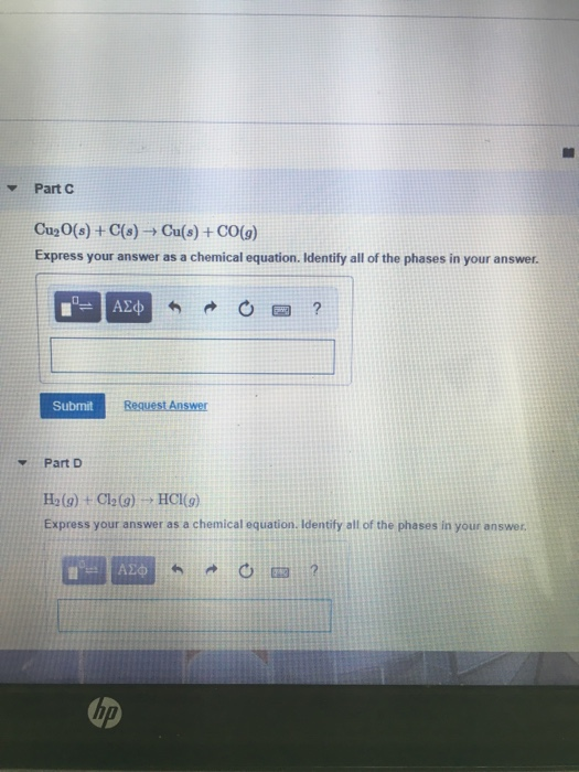 Part Cu,C(s) + C(s) + Cu(s) + CO(g) Express your answer as a chemical equation. Identify all of the phases in your answer. Su