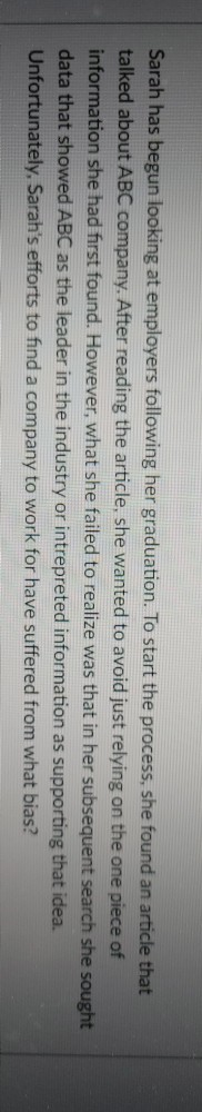 Sarah has begun looking at employers following her graduation. To start the process, she found an article that talked about A