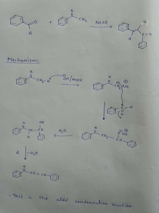NaOH Mechanism: . сH-CH H₂O Na 12 CH 4 - H20 This is the aldol condensation reaction