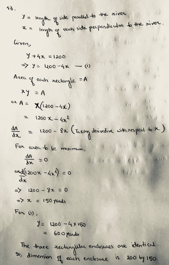 93 length op eech side pexpendiculen o ine ive Given Anec oedn neclan dA Fon anea to be aximum, n = 50 yards 1200-4x150 the -