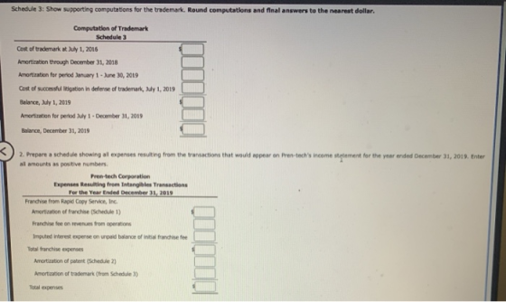 Schedule 3: Show supporting computations for the trademark. Round computations and final answers to the nearest dollar. Compu