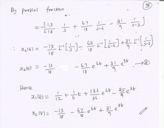 By partial fraction 13 167 IT 10 LIE = + 무 - ] - KoN) = 13 FL] LJ + C) sale) = p - et + ② Hence 쪽 it) = + + 1 | 55(t) - - per