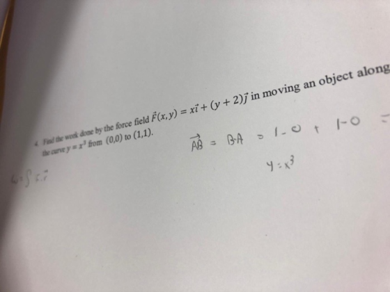 al the wok done by the force field Fx,y)- xi+ the cuney ar fom (0,0) to (1,1) y)+2)7 in moving an object along +2) in movi