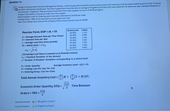 Question 13 Using a computerized Inventory Management System, a Paint Supply Store franchise continuously monitors the invent