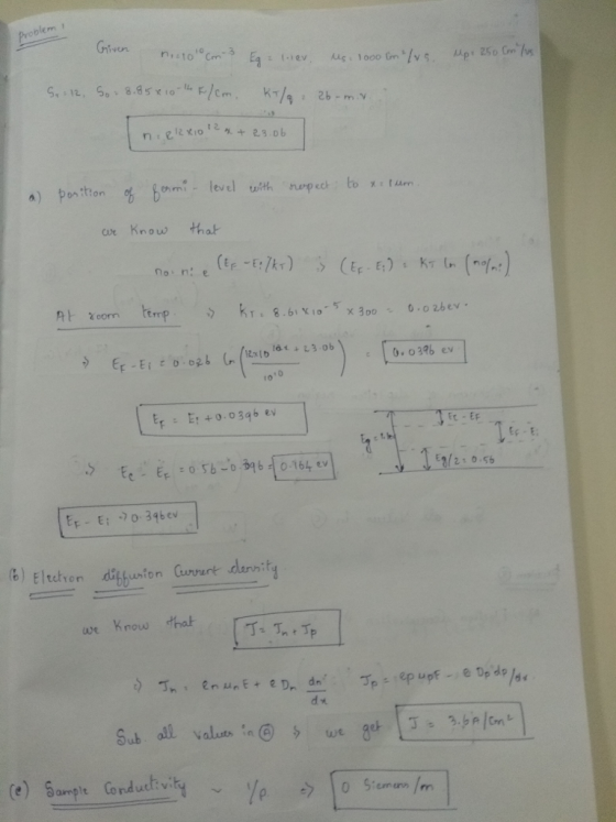 olem 1 x Know tha t0 t EF b) Eltetron ditbunton we :) .rn, en μ. E + eDn dn , TP ::ep upf-,eDed%ィ
