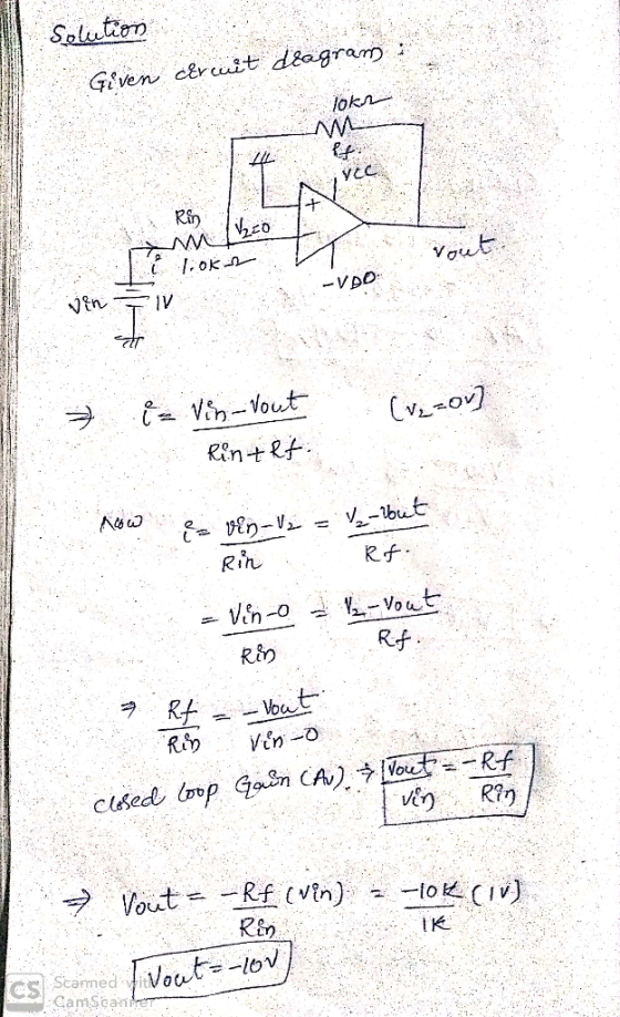 Solution Given cércuit diagram : lokn Arce Rin M120 lok ルール -VOD ² i (vezov] vin-vout Rintet Now Rin & vin- 12 = /₂-but Rf: -