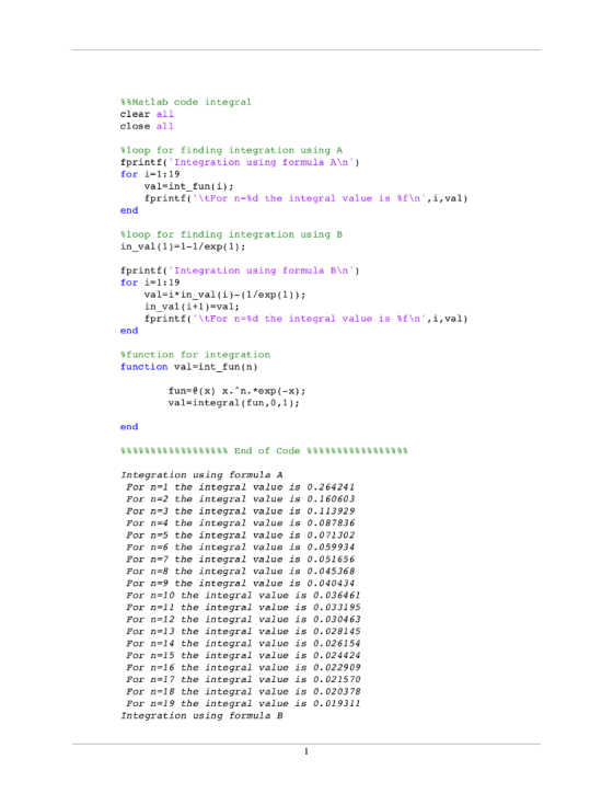%&Matlab code integral clear all close all loop for finding integration using A fprintf(Integration using formula A\n) for