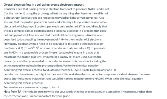 Overall electron flow in a cell using reverse electron transport Consider a cell that is using reverse electron transport to