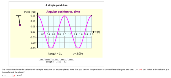 The simulation shows the behavior of a simple pend