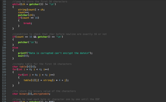 //loop to store the first 16 characters while((ch = getchar()) != \n) string[count] = ch; count++; putchar(ch); if(count ==