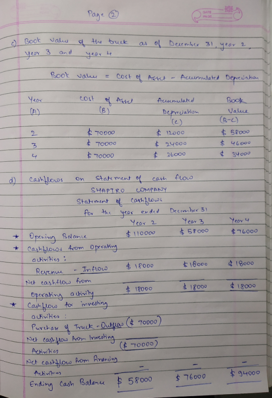 To Book year 3 of value and the truck year 4 as of December 31, year 2 Book value = cost of Aftet - Acumulated Deprecatia Yea