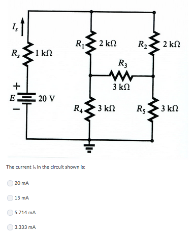 E 20v 20 mA 15 mA 5.714 mA 3.333 mA