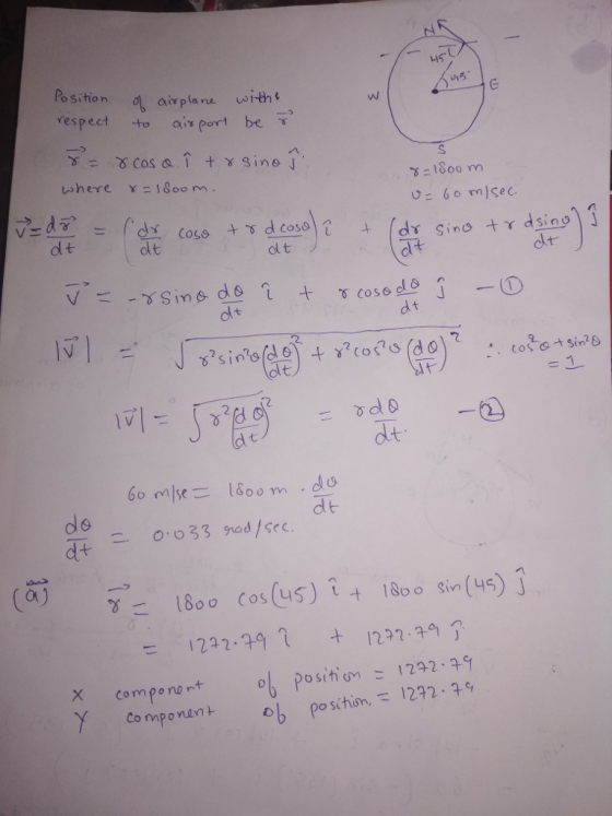 MS. osition airplane respect to amport be γ with t where Y=1800 rn -18o0 m ol t 七 大 1800 m . do dt 60 mlse ds (a) γ. 1800 Cos(45) t t libo sin (45) J Co m ponor+ position-129241 YCo mponanpction 1232. Sinon, ..