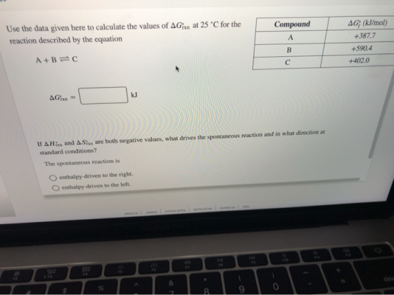 Use the data given here to calculate the values of AG xn at 25 °C for the reaction described by the equation Compound А 4G (k