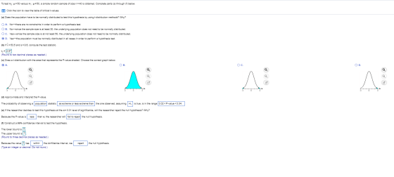 To test Ho: = 50 versus H=50, a simple random sample of size n = 40 is obtained. Complete parts (a) through below Click the i
