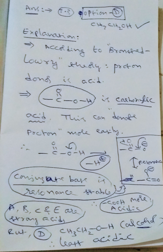 Ans:poption - CHCHH V Explanation: - Accelding to Bronsted- Lowry theoly : porton dond ic acid => 68--is cathorylic acida Th