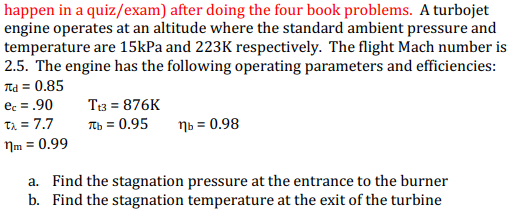 happen in a quiz/exam) after doing the four book problems. A turbojet engine operates at an altitude where the standard ambie
