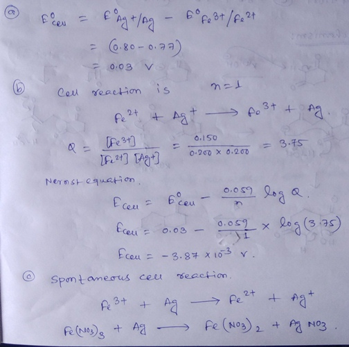 @ Ecen = & Ag +/Ag - 60 fe 3t / fe 21 = (6.80-0.77) = 0.03 v 6 Con reaction is not 2+ + As+ - > fost + Ag. The 3r] 0.150 - x