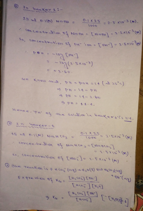 @ In beaker i:- 25 ml 0.1(M) NaOH = 0.1X25 - 2,5x10-3(M). 1000 concentration of NaOH = [Nath] = 2 so, concen ncentration of o