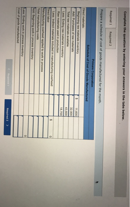 Complete the question by entering your answers in the tabs below. Required 1 Required 2 Prepare a schedule of cost of goods m