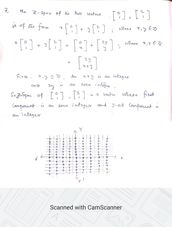 7, The Z-Span of the two returs whene xy Ez [9], [?] is of the form a[:]+ 0 [3] *[:] + [:] . 1:]+3] : whare my ex . 24 uty B