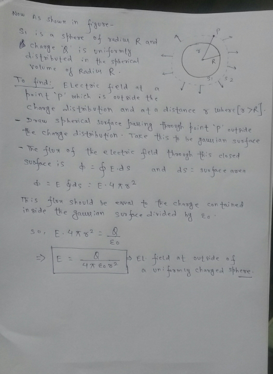 Now AS o tw mm distributed in the shhemica volume o Rodi U 2 o Jind ELectic feld at a which S out side outsid e 卡e change dis