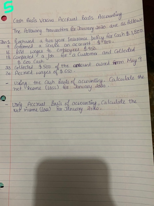 dany 2020 are as follows Ice policy for Cash $1,800. Cash Basis Versus Accrual Basis Accountury The following transactions fo