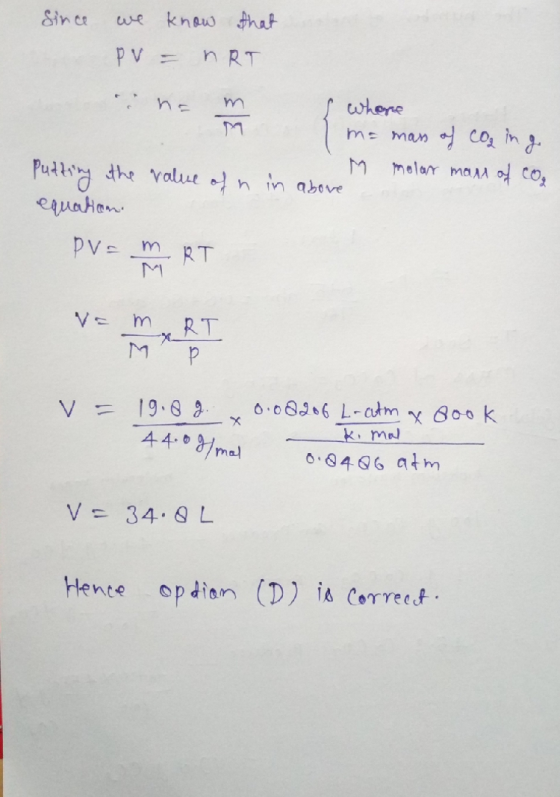 since we know that PV = nRT no mo whore me mass of coa ing M molar man of co. putting the value of nina equation in above PV