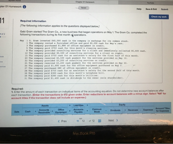 My Path Home Chapter 01 Homework YouTube pter 01 Homework Help Save & Exit Submit Check my work Required information The foll