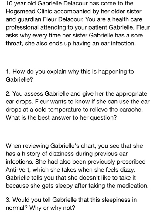 10 year old Gabrielle Delacour has come to the Hogsmead Clinic accompanied by her older sister and guardian Fleur Delacour. Y