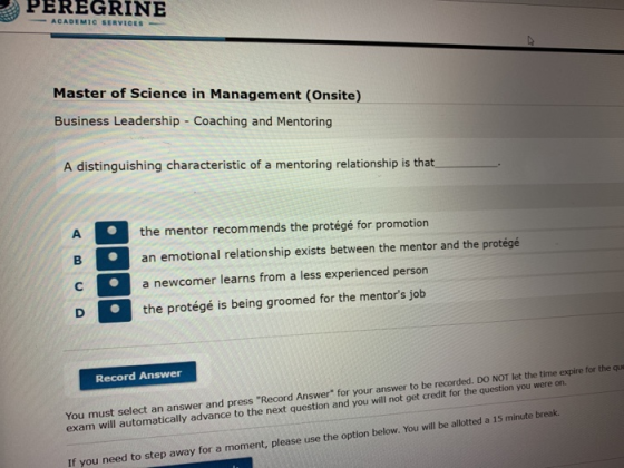 PEREGRINE ACADEMIC SERVICES Master of Science in Management (Onsite) Business Leadership - Coaching and Mentoring A distingui
