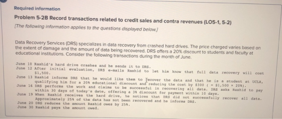 Required information Problem 5-2B Record transactions related to credit sales and contra revenues (LO5-1, 5-2) [The following