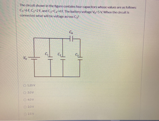 The circuit shown in the figure contains four capacitors whose values are as follows: C1=6 F, C2=2 F, and C3=C4=4 F. The batt