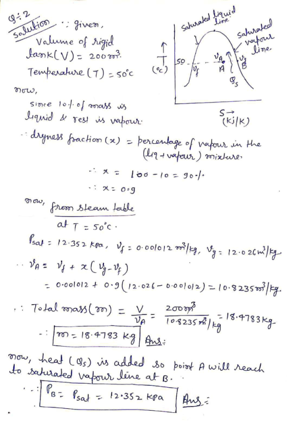9:2 Line I saturated liquid Saturated и офил e line S → utions given, valume of rigid Jank(V)- 200003 T Temperature (1) -50°C