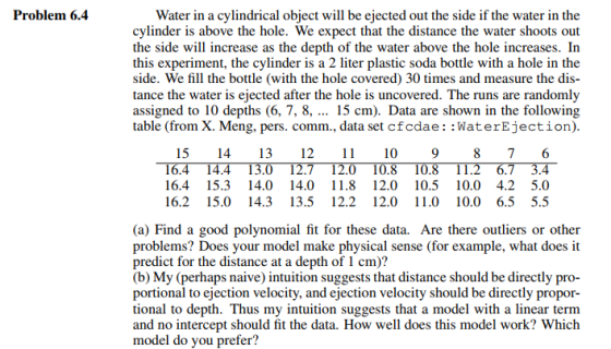 Problem 6.4 Water in a cylindrical object will be ejected out the side of the water in the cylinder is above the hole. We exp