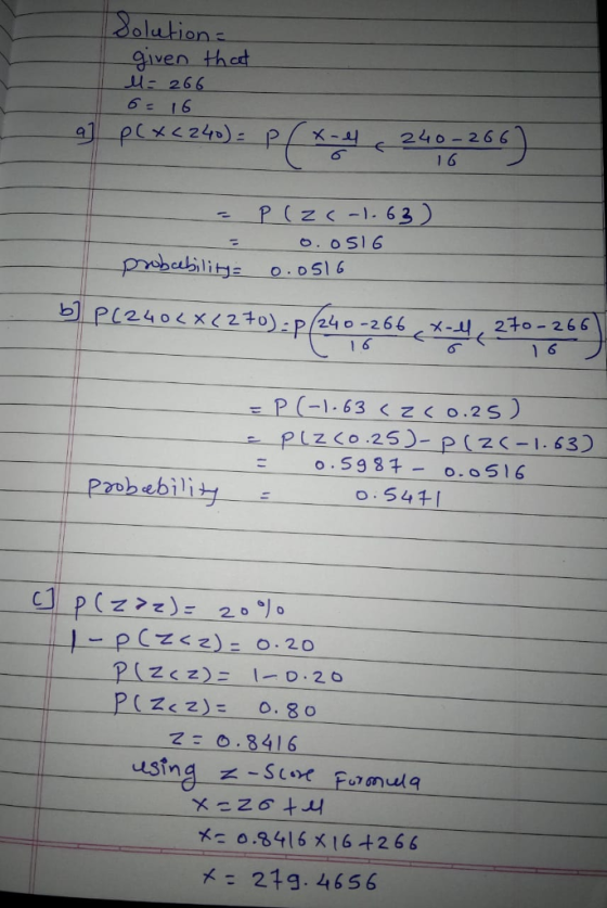 Solution given thc U: 266 65 16 1 6 .0516 _ P (-1.63 < z < 0.2 s ) Pzobebili o 54 ustng 즈-scor Fonda 0.8416 16 42 66 249.4656