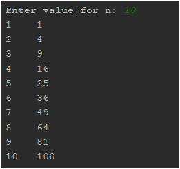 Enter value for n: 10 1 1 ною мовоюн 100