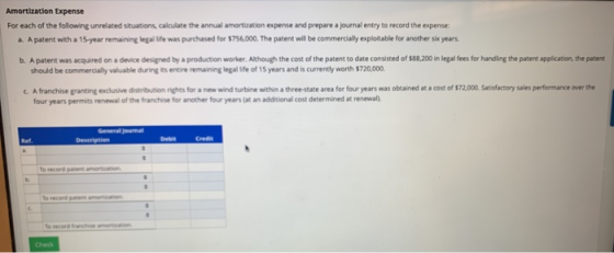 Amortization Expense For each of the following unrelated situations, calculate the annual amortization expense and prepare a