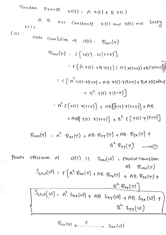 Process Dll): A xH) 4 BYH) Constants x (t) and 7 (4) are jointly ra auto Conelition of 110: Rww la) Row (1) c(1011).w(t+909 )