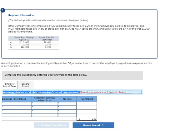 Required Information The following information applies to the questions displayed below.] BMX Company has one employee. FICA