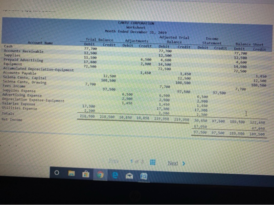 Income Statement Debit Credit Account Name Cash Accounts Receivable Supplies Prepaid Advertising Equipment Accumulated Deprec