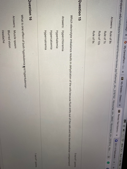 M % 0 9 86%C5) Sun 7:56 PM uwy X My.CentralPenn-Lo X My Grades - Disease X Review Test Submix Q CH 1-6 Pashcards ntralpenn.ed