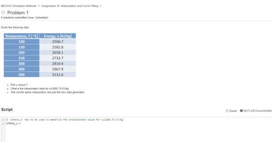 ME2543 Simulation Methods > Assignment 10: Interpolation and Curve Fitting > Problem 1 O solutions submitted (max: Unlimited)
