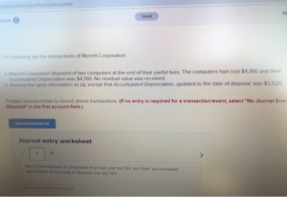 cation.com/flow/connecthtml Saved work o The following are the transactions of Morrell Corporation a Morrell Corporation disp
