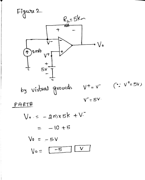 Figure 2 R2=5km by virtual grounds Utv (:vtc5v) V-5V PARTB Vos -2mx5k + V. = -10 +5 Vo = -5V Vos ( -5 ] V]