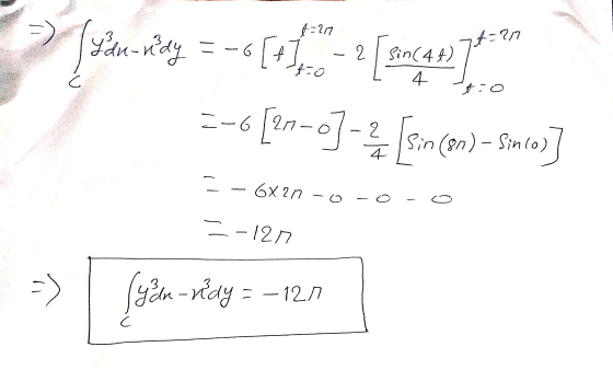 at-27 Ydu-ndy =-6[t t=217 -21 Sin(4A) 4 7** to tio =-6 [2n-o 2 [ sin Pin (81) – Sinco) 4 6620 -0 o --127 [you-ray = -121