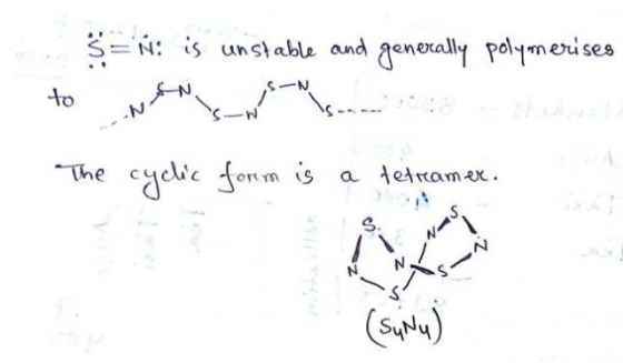 s=n: is unstable and generally polymerises s-N The cyclic form (S a ㅓertamen S. 4N4