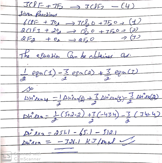 ICF +352 Siven Reactions 3CPF2 -(4) 10+ 0 و70 ہے وہ 7 + =Ce (1) 201F3+ 20 clo+350 (27 اغ 7 به دره + (1) 0 The equation can be